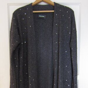 ZADIG & VOLTAIRE ROSANNY CASHMERE CARDIGAN Size S/XS Rhinestone Gray Long